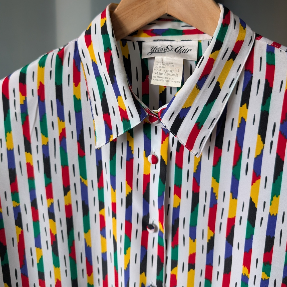๐ผVintage Like-new Rainbow Stripe Yves St. Clair Button-up Shirt - Size 16 ๐ - Picture 2 of 12